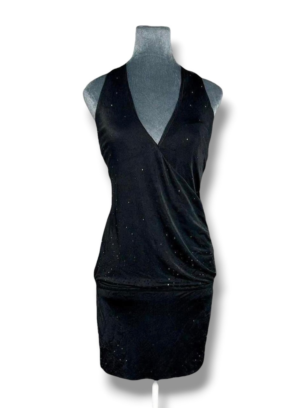 Bebe Black Silk Knit Sparkly Micro Mini Halter Dress M 2000s Mcbling